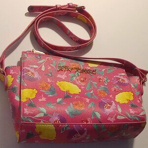 Betsey Johnson Pink Crossbody Purse w/ Purple & Yellow Poppy Flowers
